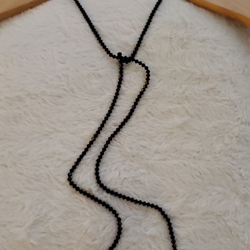 Jet Crystal Lariat Necklace